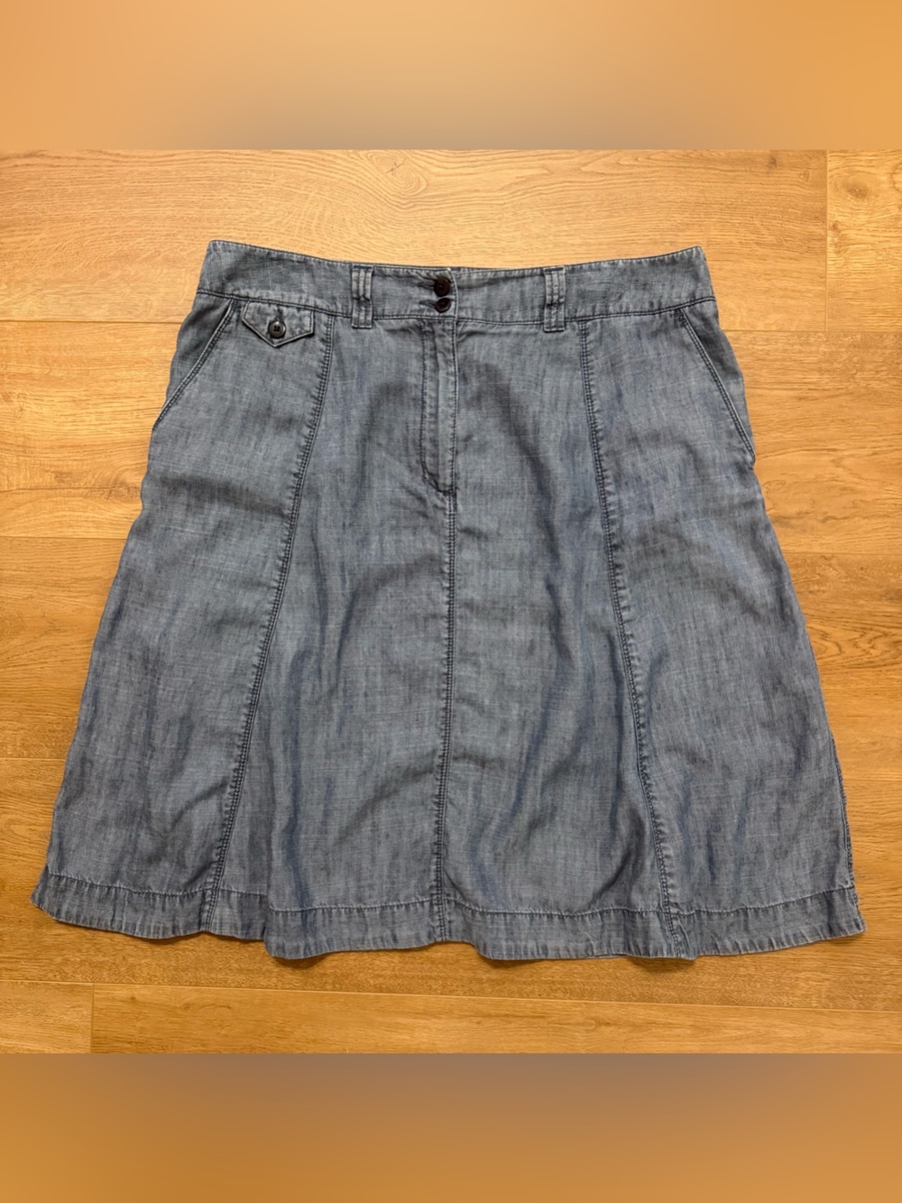 L.L. Bean Women's Lightweight Classic Fit Linen Blend Denim Skirt, Size 14R